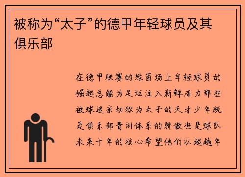 被称为“太子”的德甲年轻球员及其俱乐部