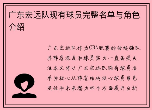 广东宏远队现有球员完整名单与角色介绍